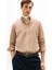 Erkek Regular Fit Düğmeli Yaka Kadife Gömlek - Bej 1