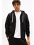Erkek Regular Fit Kapüşonlu Kanguru Cepli Fermuarlı Sweatshirt - Siyah 1