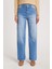 Kadın Regular Fit Klasik Kesim Pamuklu Bol Paça Mavi Jean Pantolon 1