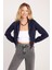 Kadın Slim Fit Dar Kesim Pamuklu Çift Çepli Kapüşonlu Fermuarlı Lacivert Hırka 1