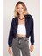 Kadın Slim Fit Dar Kesim Pamuklu Çift Çepli Kapüşonlu Fermuarlı Lacivert Hırka 4