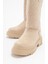 Kaydırmaz Kapitoneli Kadın Çizme Krem Süet 3