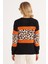 Slim Fit Dar Kesim Bisiklet Yaka Leopar Desenli Siyah Kazak 7