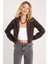 Kadın Slim Fit Dar Kesim Pamuklu Çift Cepli Kapüşonlu Fermuarlı Kahverengi Hırka 4