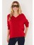 Kadın Slim Fit Dar Kesim V Yaka kırmızı Kazak 1