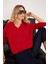 Kadın Slim Fit Dar Kesim V Yaka kırmızı Kazak 2