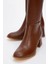Ökçeli Kadın Çizme Kahve Cilt 3