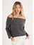 Kadın Regular Fit Klasik Kesim Uzun Kollu Omzu Açık Antrasit Kazak 4