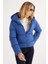 Kadın Regular Fit Klasik Kesim Kapüşonlu Şişme Indigo Mont 5