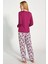 1776 Büyük Beden Kadın Uzun Kollu Düğmeli Desenli Rahat Pijama Takım 3