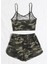 Kadın Kamuflaj Desenli Askılı Crop Top ve Şortlu Gecelik Takım 2