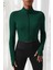 Kadın Yeşil Uzun Kol Fermuarlı Parmak Geçme Detaylı Dik Yaka Crop Top Bluz 3