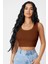 Kadın Kahverengi Kare Yaka Crop Top Bluz 1