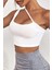 Kadın Beyaz Tek Omuzlu Çapraz Askılı Crop Top Büstiyer 5