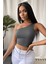 Kadın Koyu Gri Tek Omuz Crop Büstiyer 4