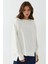 Kadın Ön Yırtmaçlı Yuvarlak Yaka Büyük Boy Sweatshirt Beyaz Beyaz 1