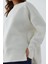 Kadın Ön Yırtmaçlı Yuvarlak Yaka Büyük Boy Sweatshirt Beyaz Beyaz 2