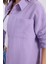Kadın Oversize Geniş Kesim %100 Pamuk Müslin Kumaş Uzun Kollu Cepli Dokulu Açık Mor Gömlek 3