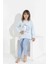 Kız Çocuk Uzun Kollu Pijama Takımı - Sevimli Kedi Desenli 8411 Mavi 3