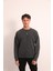 Antrasit Asit Yıkamalı Önü Baskılı Arkası Baskı ve Nakış Detaylı Sweatshirt 1