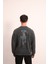 Antrasit Asit Yıkamalı Önü Baskılı Arkası Baskı ve Nakış Detaylı Sweatshirt 2