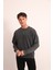 Antrasit Asit Yıkamalı Önü Baskılı Arkası Baskı ve Nakış Detaylı Sweatshirt 4