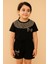 Leopar Desenli Siyah Kız Çocuk Şortlu Pijama Takımı –0910 1