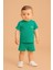 Erkek Bebek Dar Kalıp Ribana Kumaş Cepli Surf Yazılı Şortlu Takım - Yeşil 25143 2
