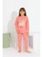 Kız Çocuk Uzun Kollu Pamuklu Ayıcık Baskılı Pijama Takımı 8404P 2
