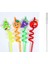 5 Parça Renkli Pipet Seti Emojili Spiral Kokteyl Çocuk Pipeti Temizleme Fırçalı 2