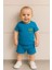 Erkek Bebek Dar Kalıp Ribana Kumaş Cepli Surf Yazılı Şortlu Takım - Mavi 25143 2