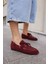 Yuri Kadın Bordo Suet Bagcıklı Zımba Detay Loafer Ayakkabi 8