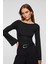 MURILYO Kadın Esnek Ve Yumuşak Kumaşlı Geniş Kol Ucu Geniş Kayık Yakalı Siyah Bluz 3