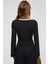 MURILYO Kadın Esnek Ve Yumuşak Kumaşlı Geniş Kol Ucu Geniş Kayık Yakalı Siyah Bluz 6