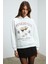 LUKKIS Kadın Yumuşak Kumaşlı Nakışlı Kapüşonlu Ekru Sweatshirt 3