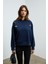 ISROP Kadın Yumuşak Kumaşlı Baskılı Kapüşonlu Lacivert Sweatshirt 1