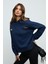 ISROP Kadın Yumuşak Kumaşlı Baskılı Kapüşonlu Lacivert Sweatshirt 2