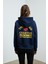 ISROP Kadın Yumuşak Kumaşlı Baskılı Kapüşonlu Lacivert Sweatshirt 5