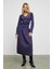 YOKEND Kadın V Yakalı Büzgü Detaylı Esnek Kumaşlı Eteği Poplin Mor Elbise 3