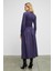 YOKEND Kadın V Yakalı Büzgü Detaylı Esnek Kumaşlı Eteği Poplin Mor Elbise 7