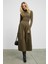 PANTI Kadın Üstü Ribana Eteği Poplin Vücuda Oturan Haki Elbise 2