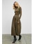 PANTI Kadın Üstü Ribana Eteği Poplin Vücuda Oturan Haki Elbise 3
