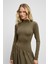 PANTI Kadın Üstü Ribana Eteği Poplin Vücuda Oturan Haki Elbise 5