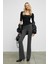 LYSAVINE Kadın Esnek Kumaşlı Slim Fit Koyu Gri Pantolon 3