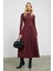 PANI Kadın Maxi Boy Etek Kısmı Dokuma Poplin Kloş Üst Kısmı Esnek Viskon Elastan Şık Bordo Elbise 1
