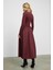 PANI Kadın Maxi Boy Etek Kısmı Dokuma Poplin Kloş Üst Kısmı Esnek Viskon Elastan Şık Bordo Elbise 6