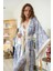 Mavi Desenli Saten Yarasa Kol Kimono-Pantolon Takım 1