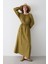 Haki Bağlama Detaylı Müslin Elbise 9