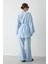 Mavi Pamuklu Düğme Detaylı Kemerli Keten Kimono 6