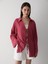 Bordo %100 Pamuk Keten Bağcık Detaylı Kimono Bluz 7